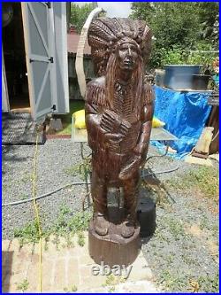 VTG Exquisite Detailed Carving Cigar Indian Native American Wood Statue