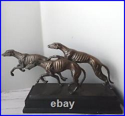 VTG Gatgo Solid Brass Running Whippet/Greyhound Dogs Art deco Saluki Figurine