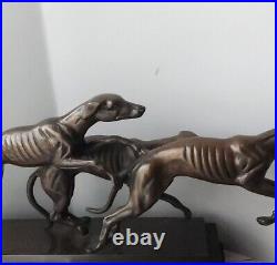 VTG Gatgo Solid Brass Running Whippet/Greyhound Dogs Art deco Saluki Figurine