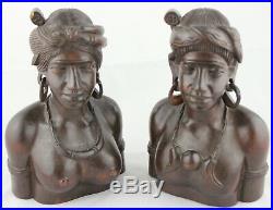 VTG Hand Carved Couple Pair Busts Wood Man Woman Wedding Philippines Tribal Set