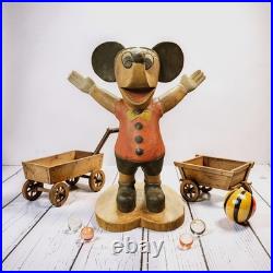 VTG Hand Carved Folk Art Mickey Mouse Wood Sculpture Figurine 12