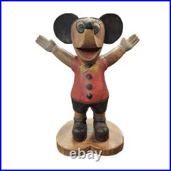 VTG Hand Carved Folk Art Mickey Mouse Wood Sculpture Figurine 12