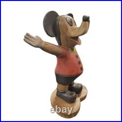 VTG Hand Carved Folk Art Mickey Mouse Wood Sculpture Figurine 12