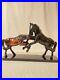 VTG Hand Carved Solid Wood Sculpture with2 Horses Playing. Wooden Base 12.5 tall