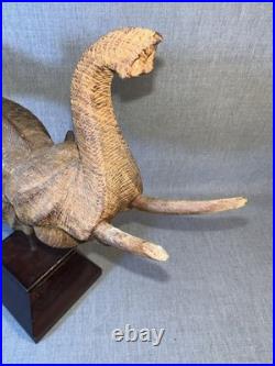 VTG Hand Carved Thai Elephant Fish Makara Sculpture Wood on Stand 18 Tall