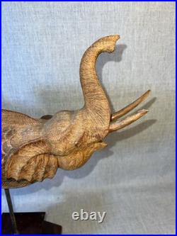 VTG Hand Carved Thai Elephant Fish Makara Sculpture Wood on Stand 18 Tall