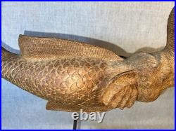 VTG Hand Carved Thai Elephant Fish Makara Sculpture Wood on Stand 18 Tall