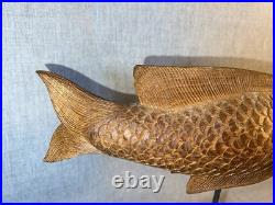 VTG Hand Carved Thai Elephant Fish Makara Sculpture Wood on Stand 18 Tall