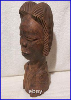 VTG Hand Carved Wood African Woman MAN Head Statue ART SCULPTURE BUST PRIMITIVE