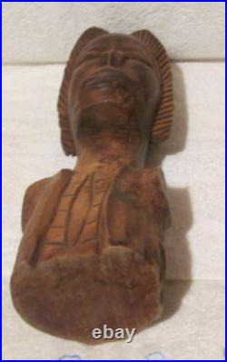 VTG Hand Carved Wood African Woman MAN Head Statue ART SCULPTURE BUST PRIMITIVE