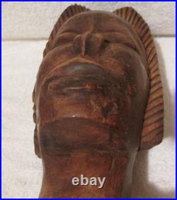 VTG Hand Carved Wood African Woman MAN Head Statue ART SCULPTURE BUST PRIMITIVE