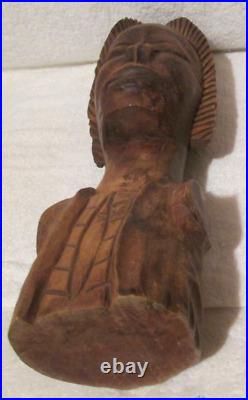 VTG Hand Carved Wood African Woman MAN Head Statue ART SCULPTURE BUST PRIMITIVE