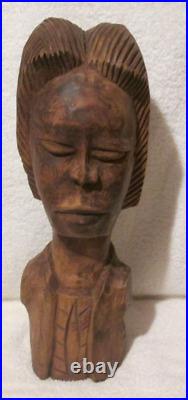 VTG Hand Carved Wood African Woman MAN Head Statue ART SCULPTURE BUST PRIMITIVE