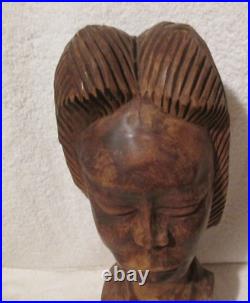 VTG Hand Carved Wood African Woman MAN Head Statue ART SCULPTURE BUST PRIMITIVE