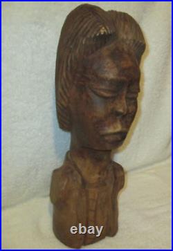 VTG Hand Carved Wood African Woman MAN Head Statue ART SCULPTURE BUST PRIMITIVE