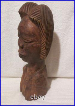 VTG Hand Carved Wood African Woman MAN Head Statue ART SCULPTURE BUST PRIMITIVE