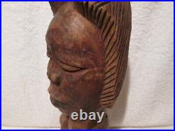 VTG Hand Carved Wood African Woman MAN Head Statue ART SCULPTURE BUST PRIMITIVE