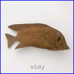 VTG Hand Carved Wood Fish Sculpture Folk Art Fine Detail Large Single Piece 17x8