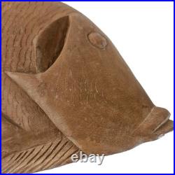 VTG Hand Carved Wood Fish Sculpture Folk Art Fine Detail Large Single Piece 17x8