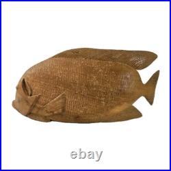 VTG Hand Carved Wood Fish Sculpture Folk Art Fine Detail Large Single Piece 17x8
