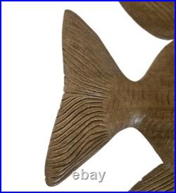 VTG Hand Carved Wood Fish Sculpture Folk Art Fine Detail Large Single Piece 17x8