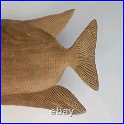 VTG Hand Carved Wood Fish Sculpture Folk Art Fine Detail Large Single Piece 17x8