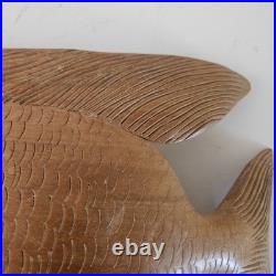 VTG Hand Carved Wood Fish Sculpture Folk Art Fine Detail Large Single Piece 17x8