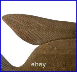 VTG Hand Carved Wood Fish Sculpture Folk Art Fine Detail Large Single Piece 17x8