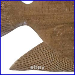 VTG Hand Carved Wood Fish Sculpture Folk Art Fine Detail Large Single Piece 17x8