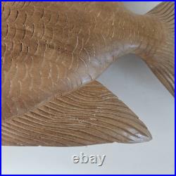 VTG Hand Carved Wood Fish Sculpture Folk Art Fine Detail Large Single Piece 17x8