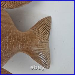 VTG Hand Carved Wood Fish Sculpture Folk Art Fine Detail Large Single Piece 17x8