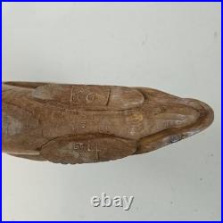 VTG Hand Carved Wood Fish Sculpture Folk Art Fine Detail Large Single Piece 17x8