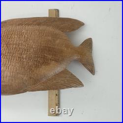 VTG Hand Carved Wood Fish Sculpture Folk Art Fine Detail Large Single Piece 17x8