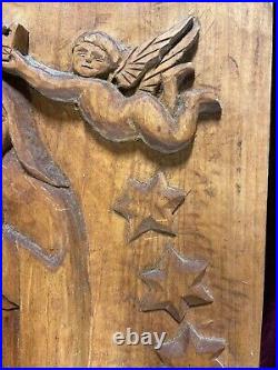 VTG. Hand Carved Wood Folk Art Primitive Wall Sculpture