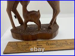 VTG Hand Carved Wood Sculpture Gazelle Antelope Nursing Suckling Baby Mother