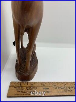 VTG Hand Carved Wood Sculpture Gazelle Antelope Nursing Suckling Baby Mother
