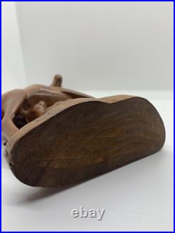 VTG Hand Carved Wood Sculpture Gazelle Antelope Nursing Suckling Baby Mother
