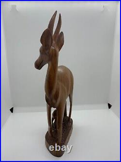 VTG Hand Carved Wood Sculpture Gazelle Antelope Nursing Suckling Baby Mother
