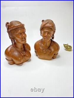 VTG Hand Carved Wood Sculpture Igorot Tribe Man Woman Bust Philippine 12