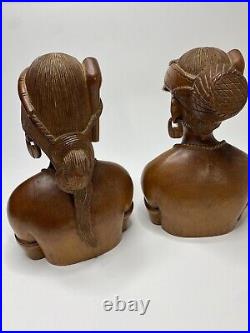 VTG Hand Carved Wood Sculpture Igorot Tribe Man Woman Bust Philippine 12