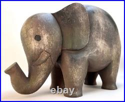 VTG Hand Carved Wooden Elephant Sculpture 12Lx4.25Wx8.5H MCM Solid Hardwood Art
