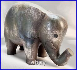 VTG Hand Carved Wooden Elephant Sculpture 12Lx4.25Wx8.5H MCM Solid Hardwood Art
