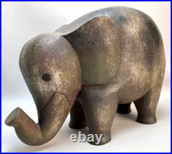 VTG Hand Carved Wooden Elephant Sculpture 12Lx4.25Wx8.5H MCM Solid Hardwood Art