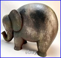 VTG Hand Carved Wooden Elephant Sculpture 12Lx4.25Wx8.5H MCM Solid Hardwood Art