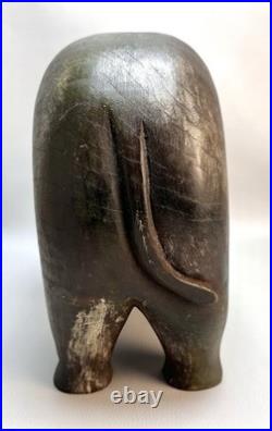 VTG Hand Carved Wooden Elephant Sculpture 12Lx4.25Wx8.5H MCM Solid Hardwood Art