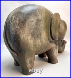 VTG Hand Carved Wooden Elephant Sculpture 12Lx4.25Wx8.5H MCM Solid Hardwood Art