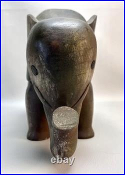 VTG Hand Carved Wooden Elephant Sculpture 12Lx4.25Wx8.5H MCM Solid Hardwood Art