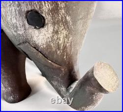 VTG Hand Carved Wooden Elephant Sculpture 12Lx4.25Wx8.5H MCM Solid Hardwood Art