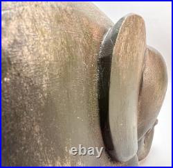 VTG Hand Carved Wooden Elephant Sculpture 12Lx4.25Wx8.5H MCM Solid Hardwood Art