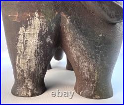 VTG Hand Carved Wooden Elephant Sculpture 12Lx4.25Wx8.5H MCM Solid Hardwood Art